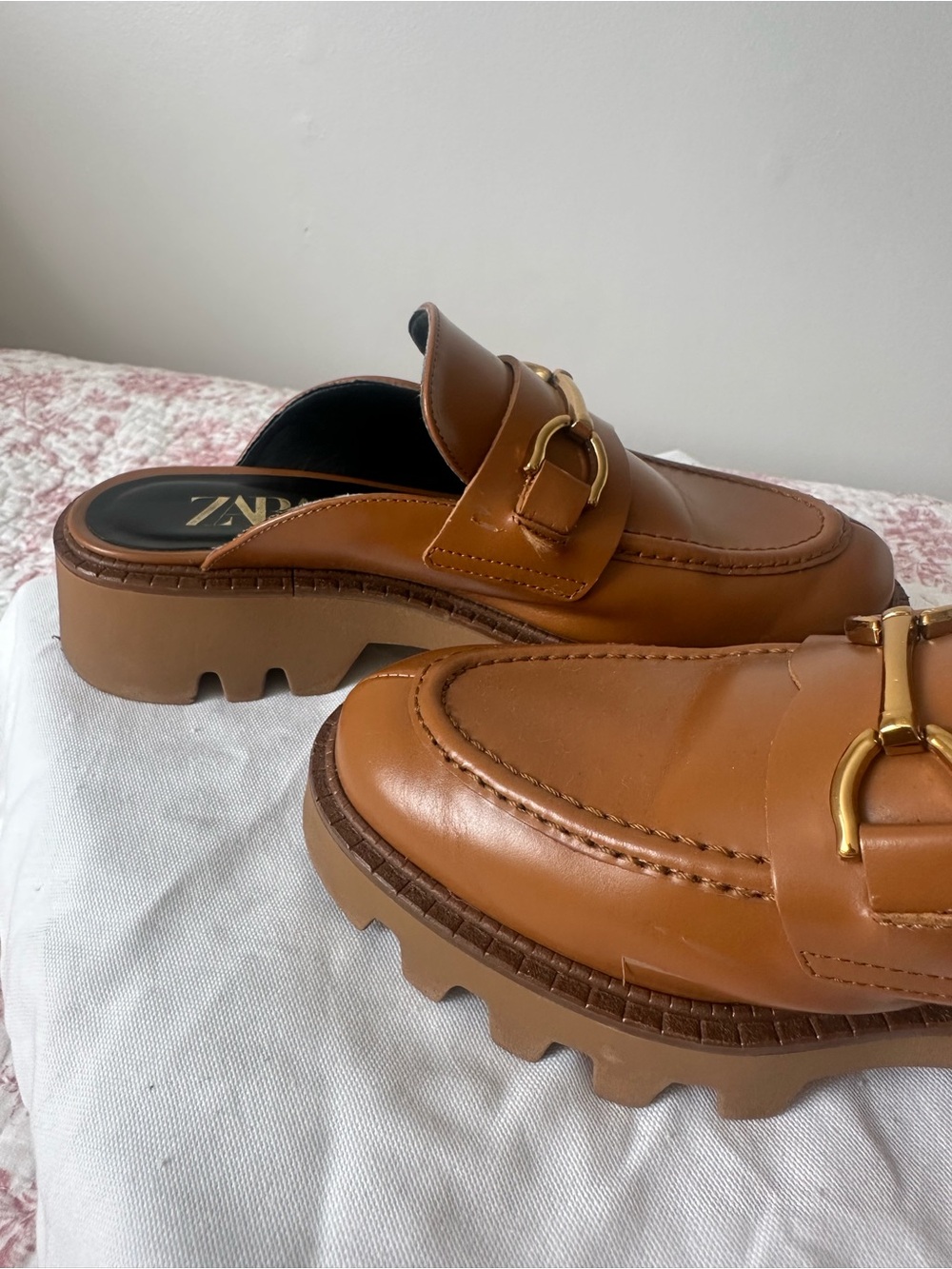 Zara brown leather loafers with gold horsebit detail size 6.5 / 37 - Picture 6 of 7